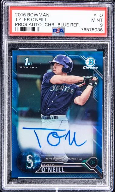 2016 Bowman Prospect Autographs Chrome-Blue Refractor To Tyler O'Neill #no-number card image