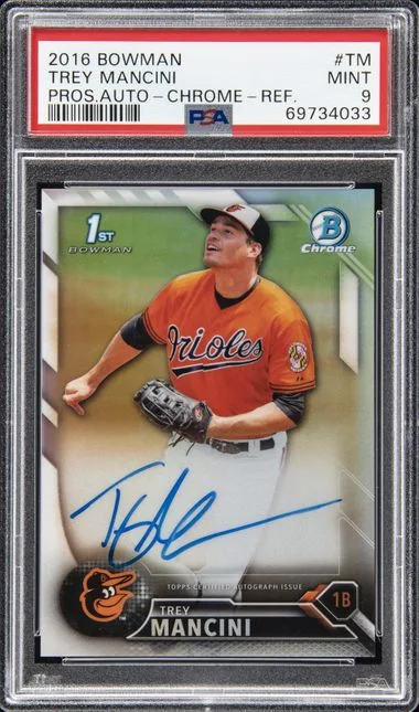 2016 Bowman Trey Mancini Prospect Autographs Chrome Refractor #CPA-TM card image