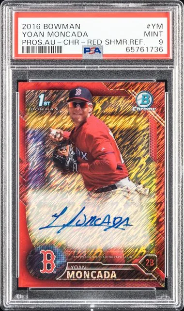 2016 Bowman Yoan Moncada Prospect Autographs Chrome-Red Shimmer Refractor #YM card image