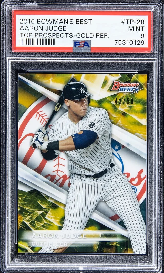 2016 Bowman's Best Aaron Judge Top Prospects Gold Refractor #TP-28 card image