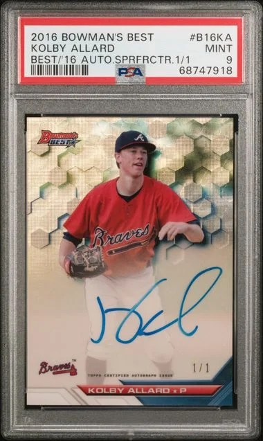 2016 Bowman's Best Kolby Allard Of 2016 Autographs SuperFractor #B16-KA card image