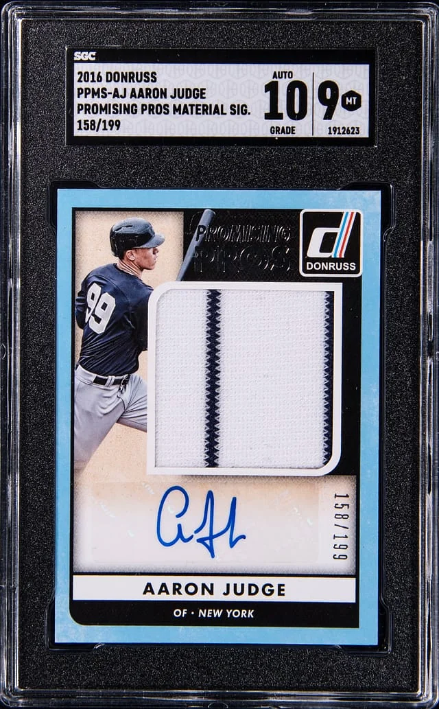 2016 Donruss Aaron Judge Promising Pros Material Signature #PPMS-AJ card image