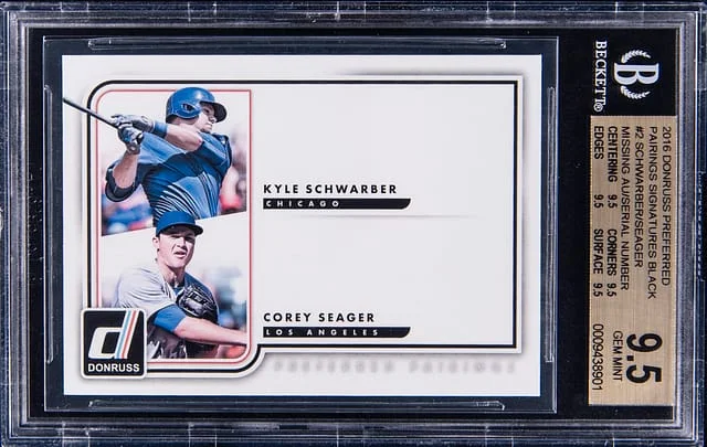 2016 Donruss Kyle Schwarber/Corey Seager Preferred Pairings Signatures Black Missing Autograph, Serial Number #PP-KC card image