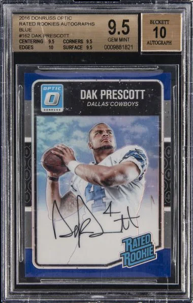 2016 Donruss Optic Dak Prescott Rated Rookies Autographs Blue #162 card image