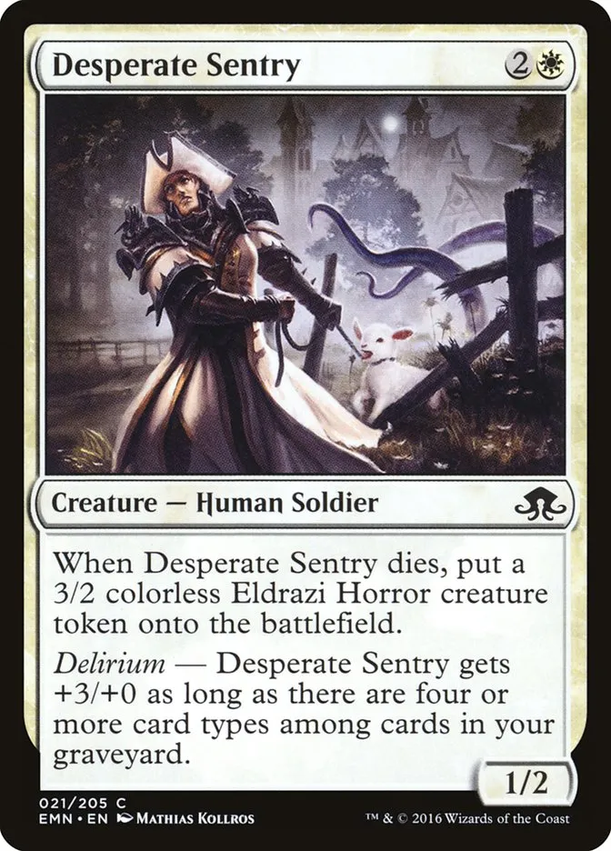 2016 Eldritch Moon Desperate Sentry common #21 unlisted card image