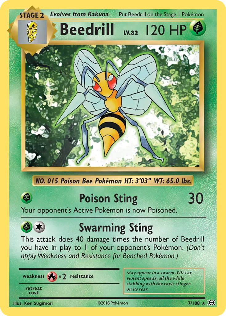 2016 Evolutions Beedrill Rare #007/108 Rare card image