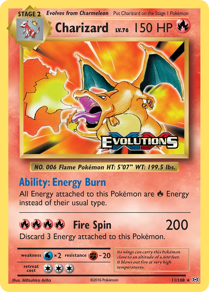 2016 Evolutions Charizard Rare Holo #011/108 Rare Holo card image
