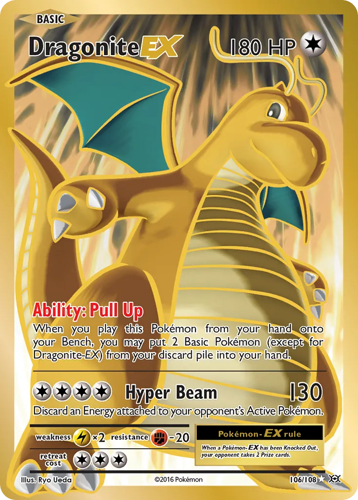 2016 Evolutions Dragonite-EX #106/108 Rare Ultra card image