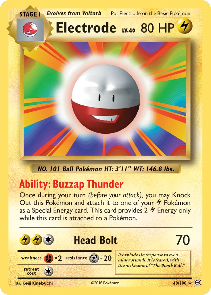 2016 Evolutions Electrode Rare #040/108 Rare card image