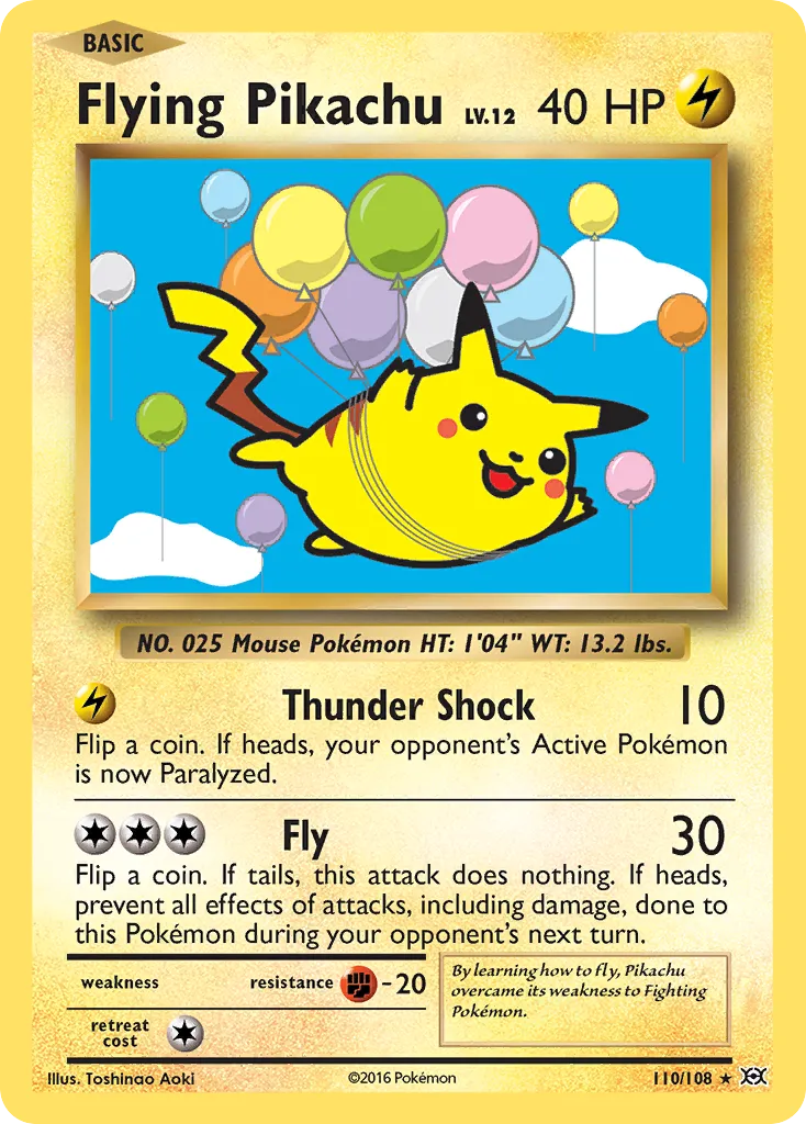 2016 Evolutions Flying Pikachu Rare Secret #110/108 Rare Secret card image