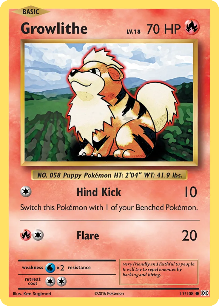2016 Evolutions Growlithe Common #017/108 Common card image