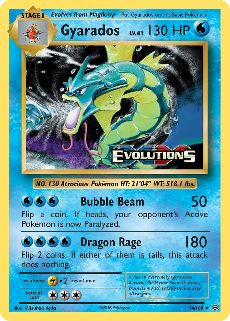 2016 Evolutions Gyarados Rare Holo #034/108 Rare Holo card image