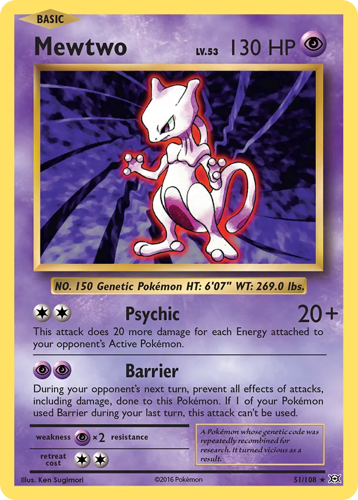 2016 Evolutions Mewtwo Rare #051/108 Rare card image