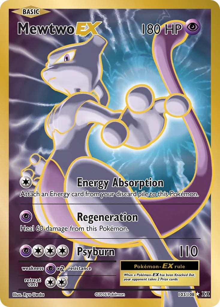 2016 Evolutions Mewtwo-EX #052/108 Rare Holo EX card image