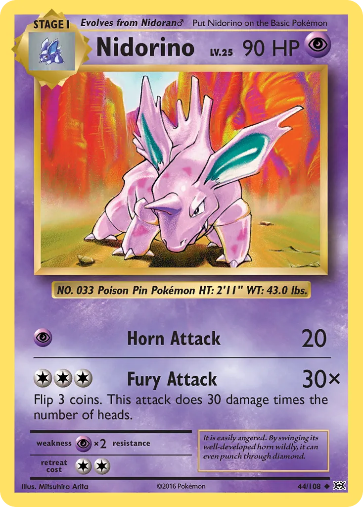 2016 Evolutions Nidorino Uncommon #044/108 Uncommon card image