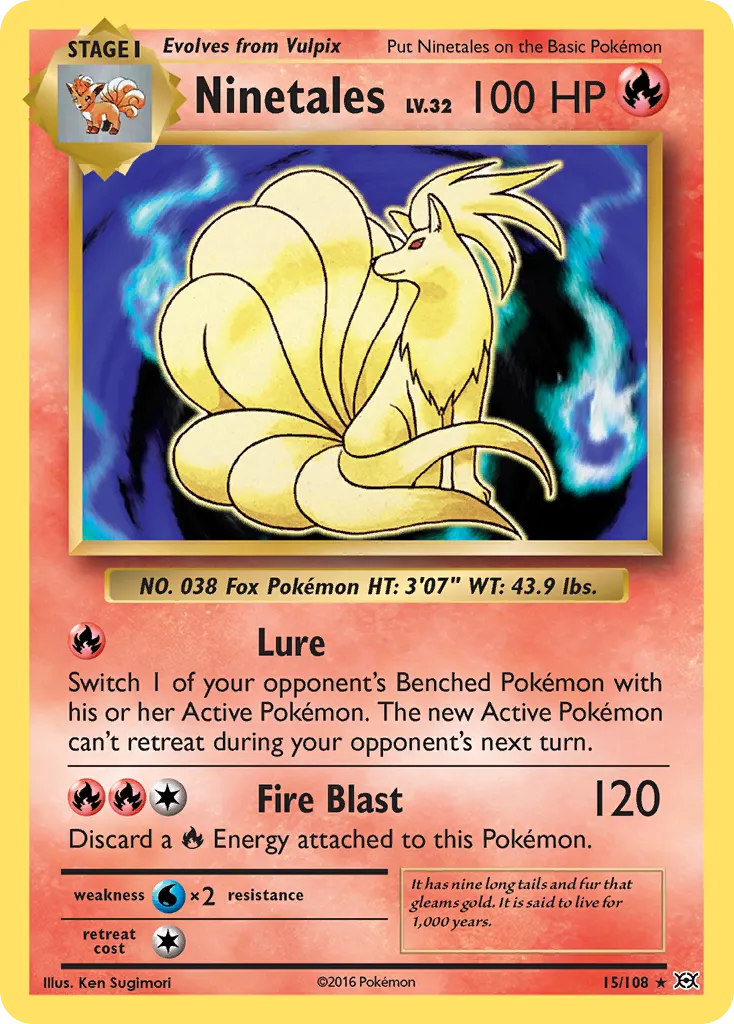 2016 Evolutions Ninetales Rare Holo #015/108 Rare Holo card image