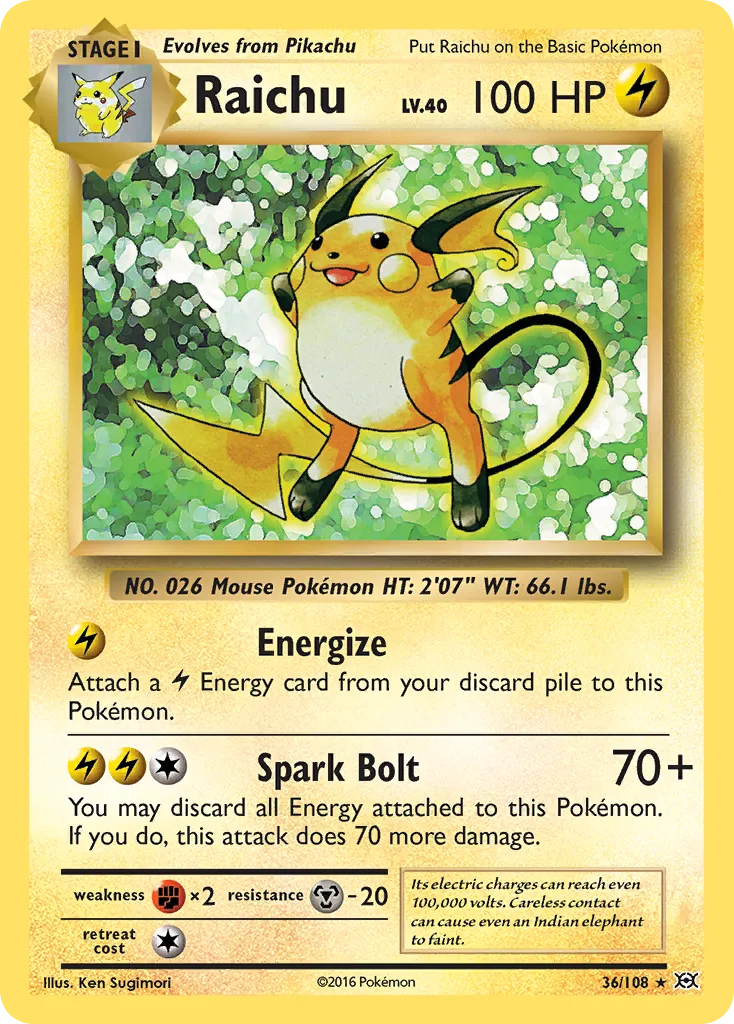 2016 Evolutions Raichu Rare Holo #036/108 Rare Holo card image