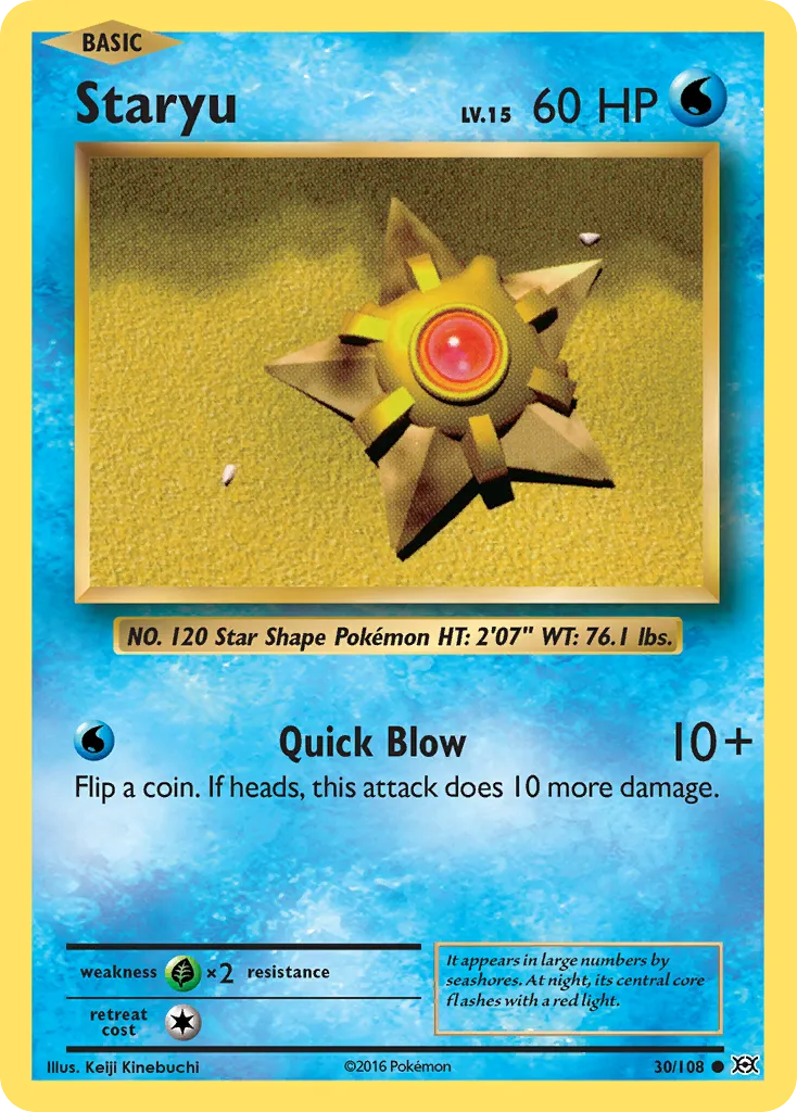 2016 Evolutions Staryu Common #030/108 Common card image