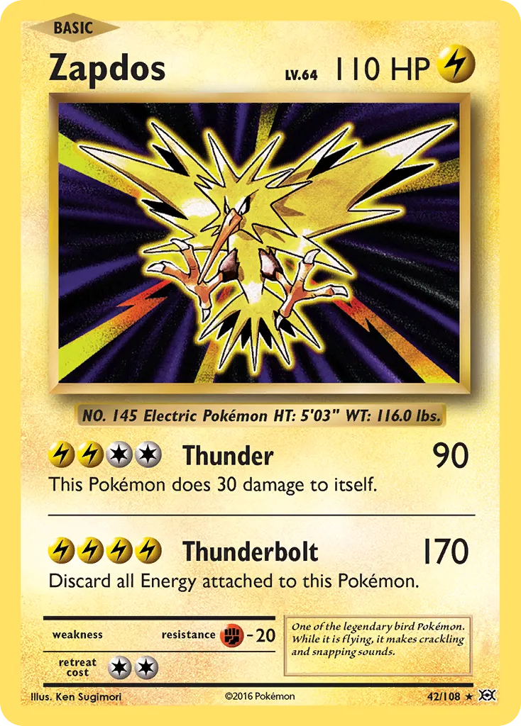 2016 Evolutions Zapdos Rare Holo #042/108 Rare Holo card image