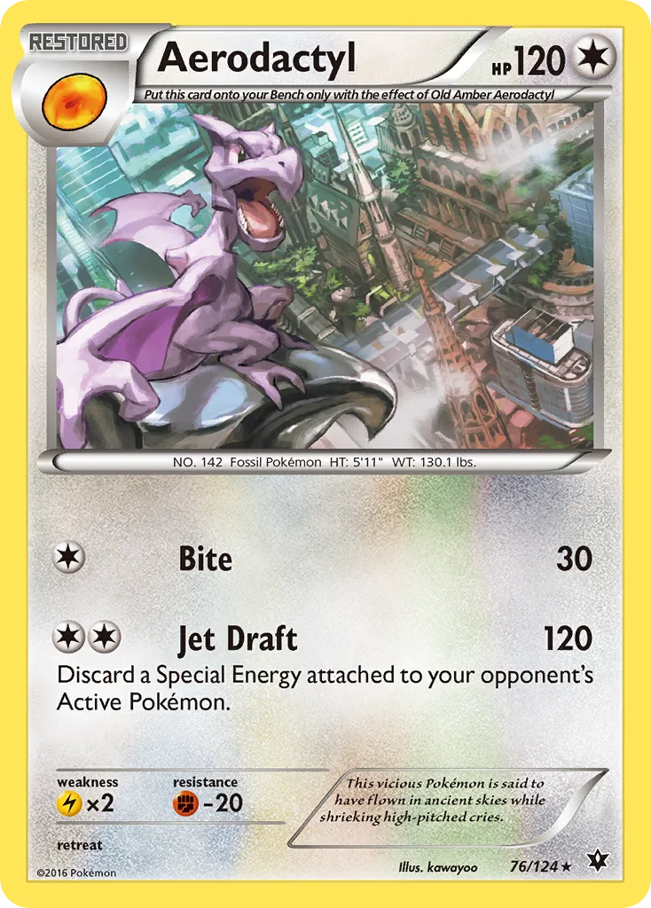 2016 Fates Collide Aerodactyl Rare #076/124 Rare card image