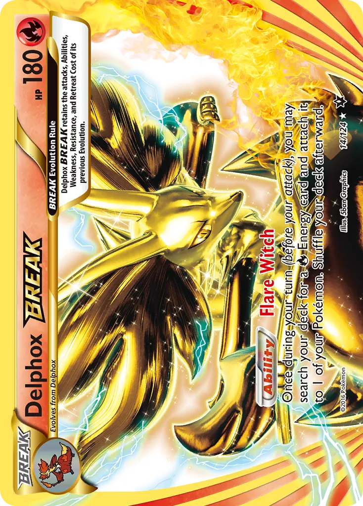 2016 Fates Collide Delphox BREAK Rare BREAK #014/124 Rare BREAK card image