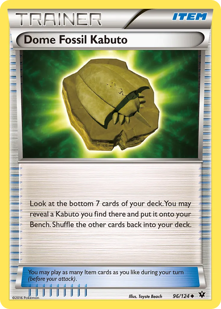2016 Fates Collide Dome Fossil Kabuto Uncommon #096/124 Uncommon card image