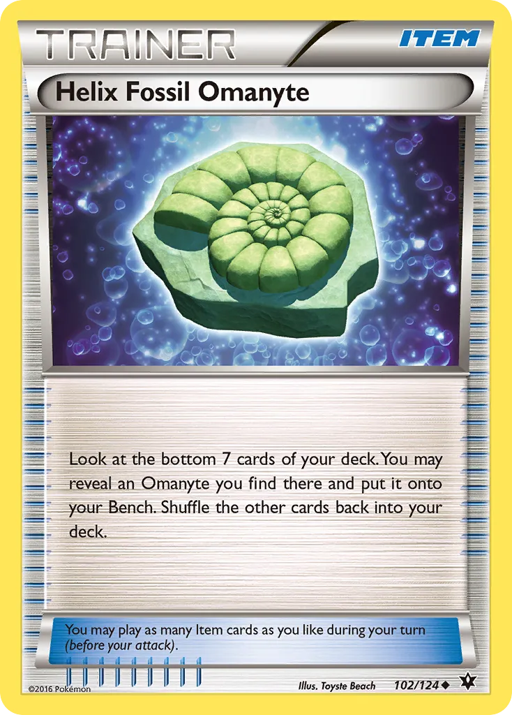 2016 Fates Collide Helix Fossil Omanyte Uncommon #102/124 Uncommon card image