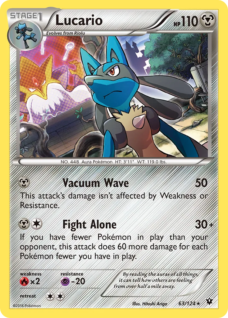 2016 Fates Collide Lucario #063/124 Rare Holo card image