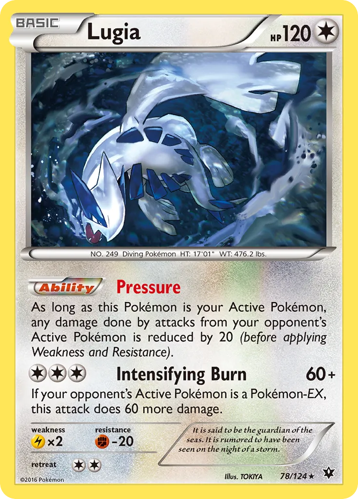 2016 Fates Collide Lugia Rare #078/124 Rare card image