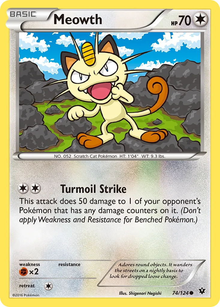 2016 Fates Collide Meowth Common #074/124 Common card image
