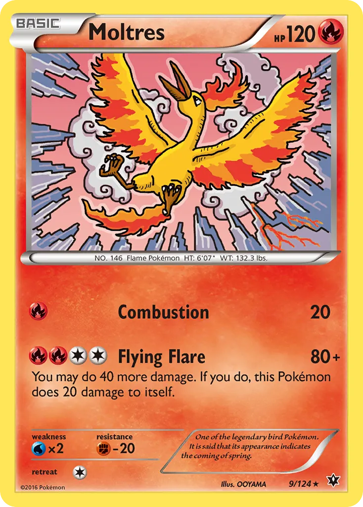 2016 Fates Collide Moltres Rare #009/124 Rare card image