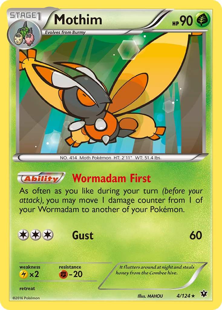 2016 Fates Collide Mothim Rare #004/124 Rare card image