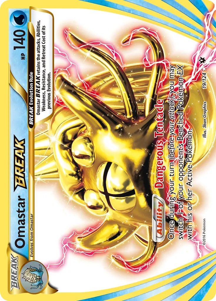 2016 Fates Collide Omastar BREAK Rare BREAK #019/124 Rare BREAK card image