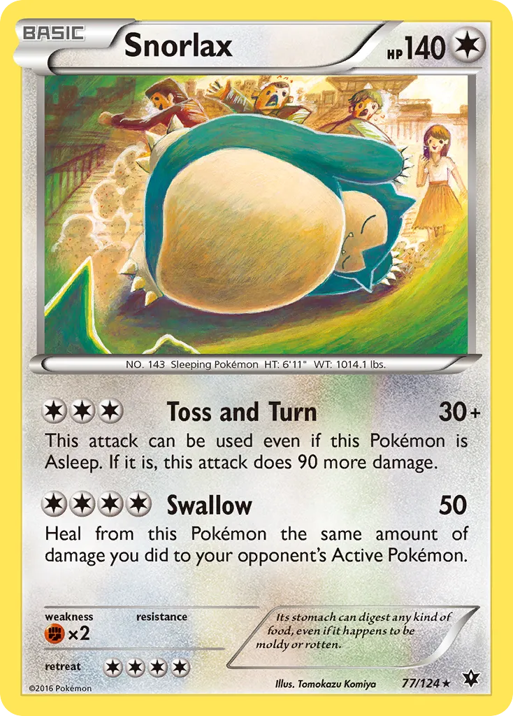 2016 Fates Collide Snorlax Rare #077/124 Rare card image