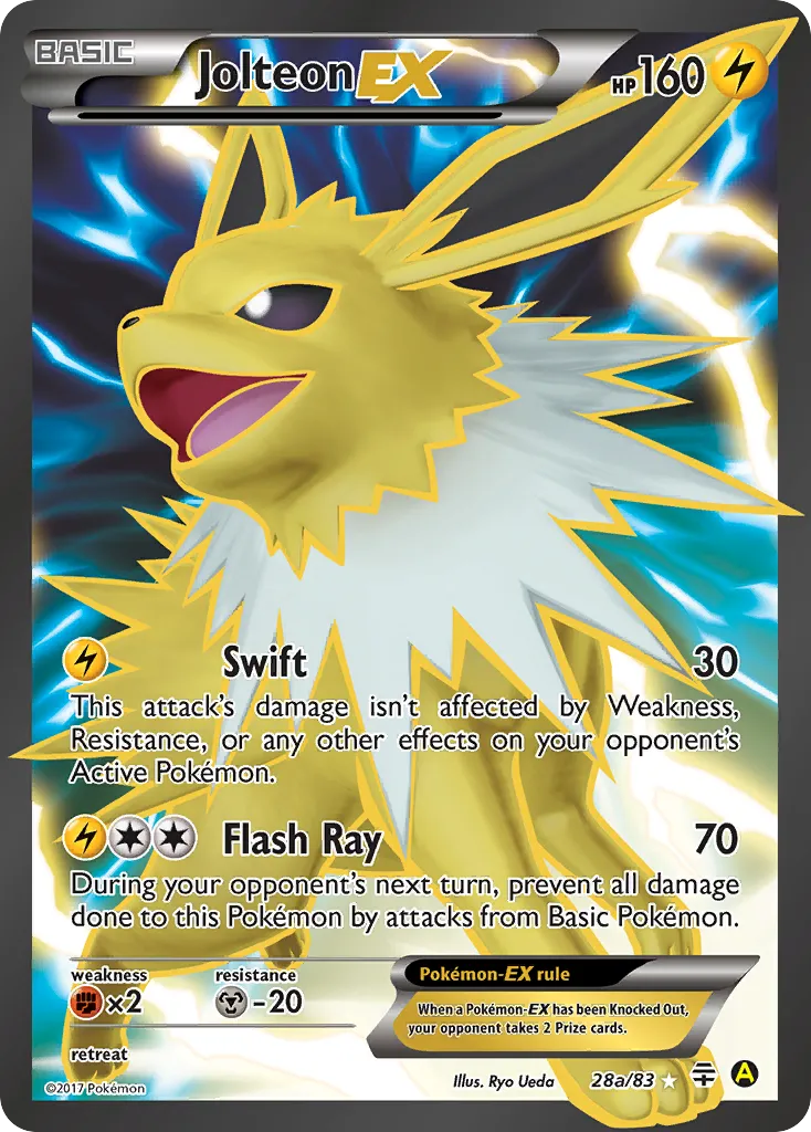 2016 Generations Jolteon-EX #28A/83 Rare Ultra card image