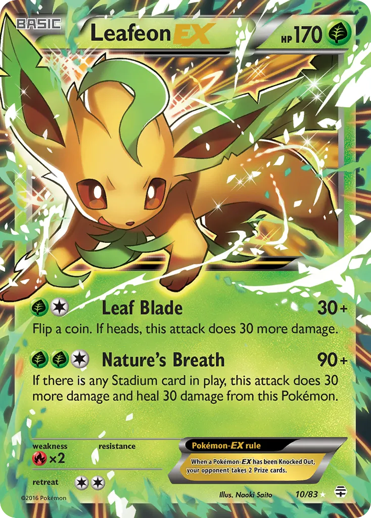 2016 Generations Leafeon-EX Rare Holo EX #10/83 Rare Holo EX card image