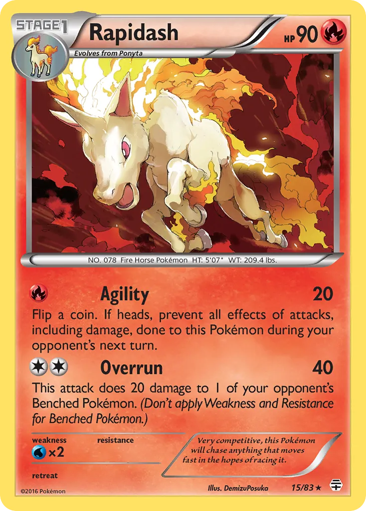 2016 Generations Rapidash Rare #15/83 Rare card image