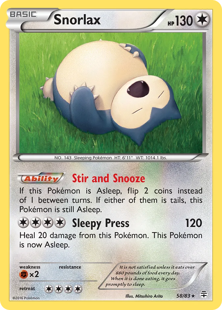 2016 Generations Snorlax Rare #58/83 Rare card image
