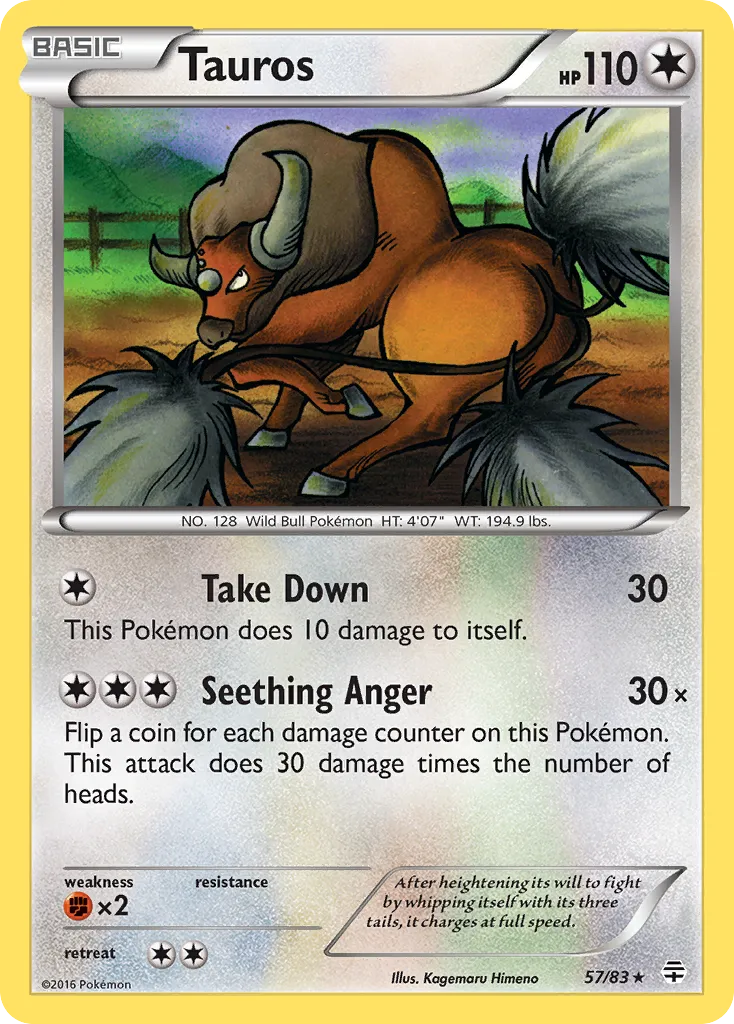 2016 Generations Tauros Rare #57/83 Rare card image