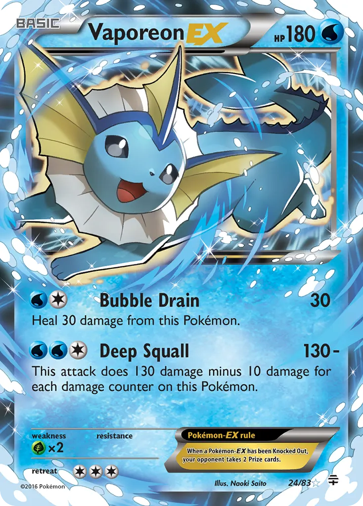 2016 Generations Vaporeon-EX Rare Holo EX #24/83 Rare Holo EX card image