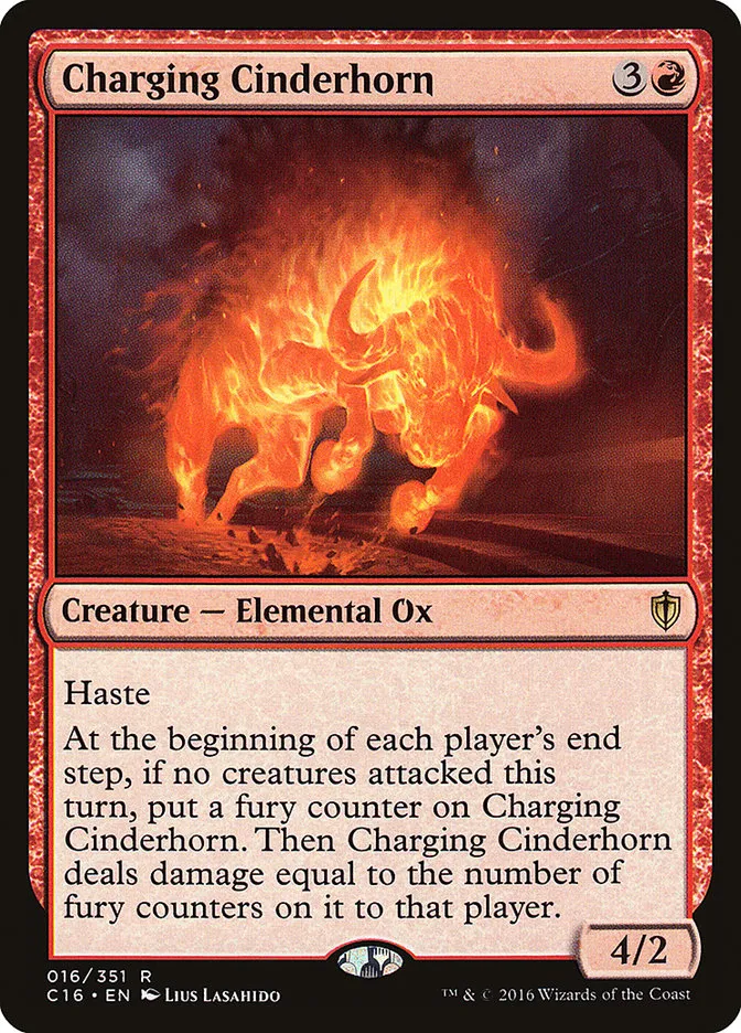 2016 Commander 2016 Charging Cinderhorn rare #16 rare card image