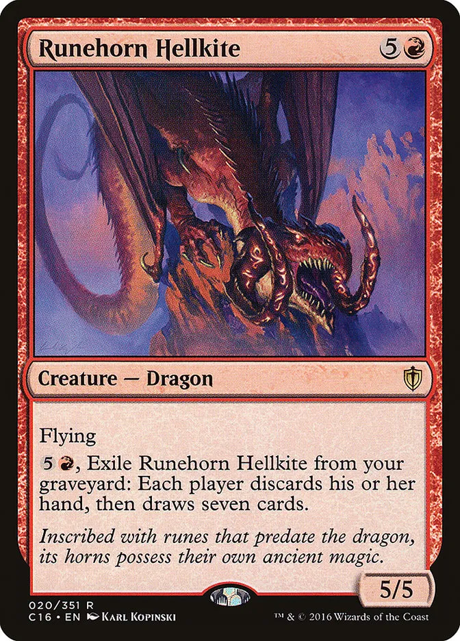 2016 Commander 2016 Runehorn Hellkite rare #20 rare card image