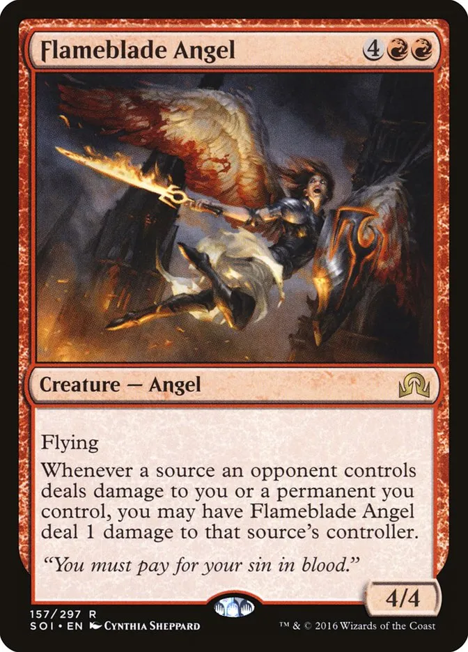2016 Shadows over Innistrad Flameblade Angel [Foil Promo] rare #157 rare card image