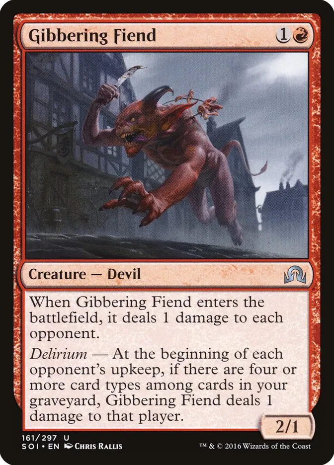 2016 Shadows over Innistrad Gibbering Fiend #161 uncommon card image