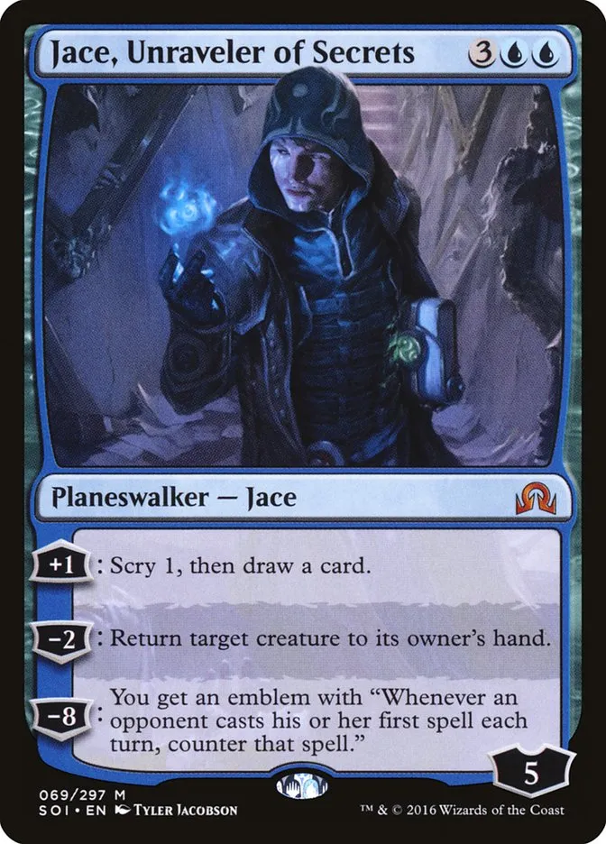 2016 Shadows over Innistrad Jace, Unraveler of Secrets [Foil] mythic #69 mythic card image