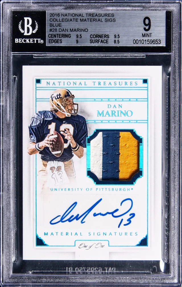 2016 National Treasures Dan Marino Collegiate Material Signatures Blue #28 card image