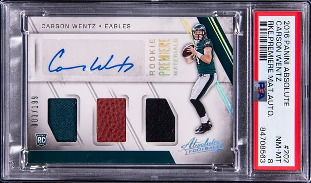 2016 Panini Absolute Carson Wentz Premiere Materials Autograph #202 card image