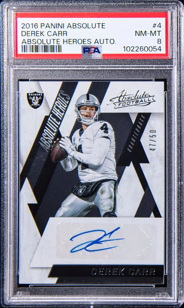 2016 Panini Absolute Derek Carr Heroes Autograph #4 card image
