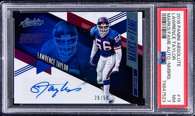 2016 Panini Absolute Football Lawrence Taylor Marks of Fame Signed Card #15 card image