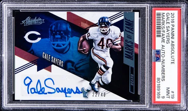 2016 Panini Absolute Gale Sayers Marks of Fame Autograph Numbers #19 card image